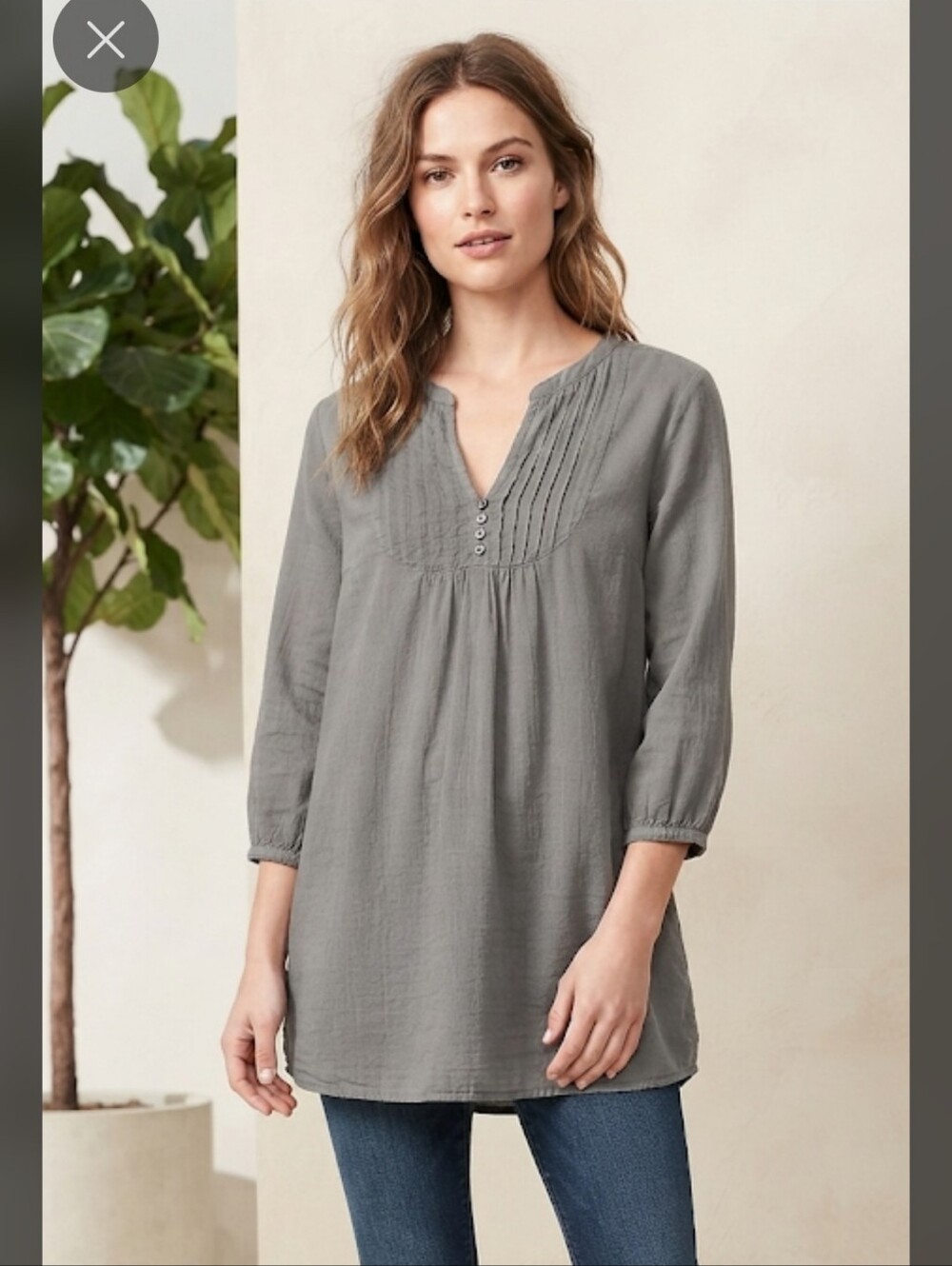 Old Navy Grey 100% Cotton Pintuck Pullover Boho Festival Top Size Large